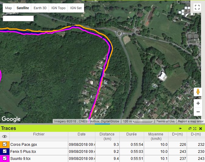 Coros Pace trace GPS entrée forêt
